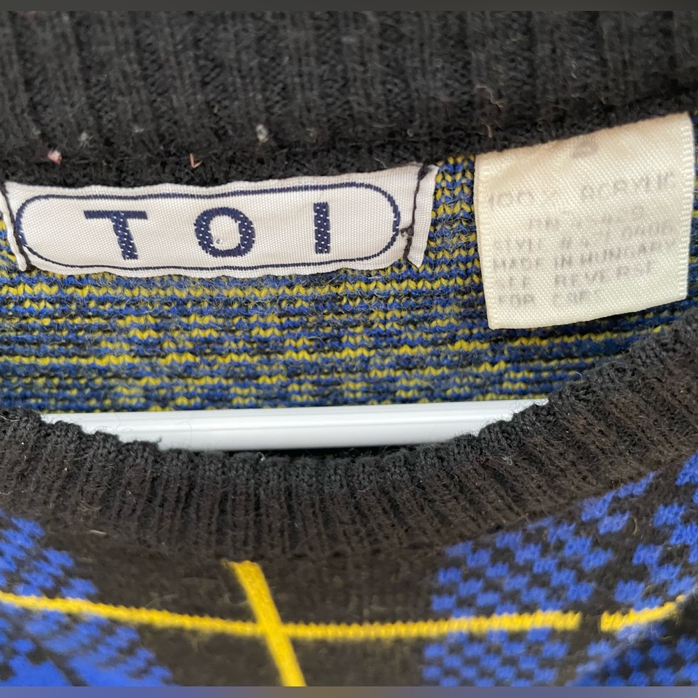 Vintage Toi small crewneck sweater colorblock plaid 80’s retro oversized - Picture 2 of 8